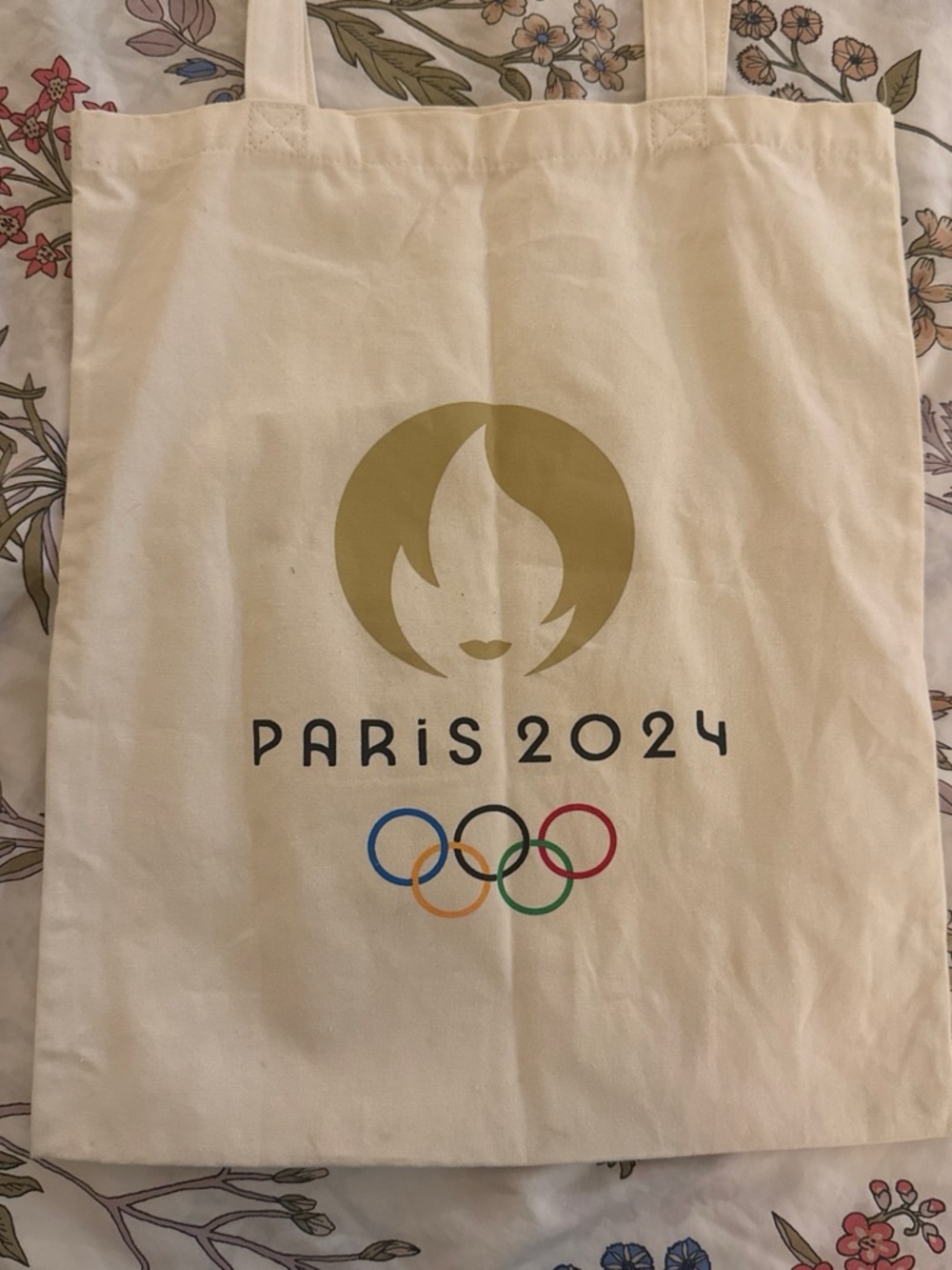 Paris 2024 Beige Canvas Tote Bag with Olympic Logo